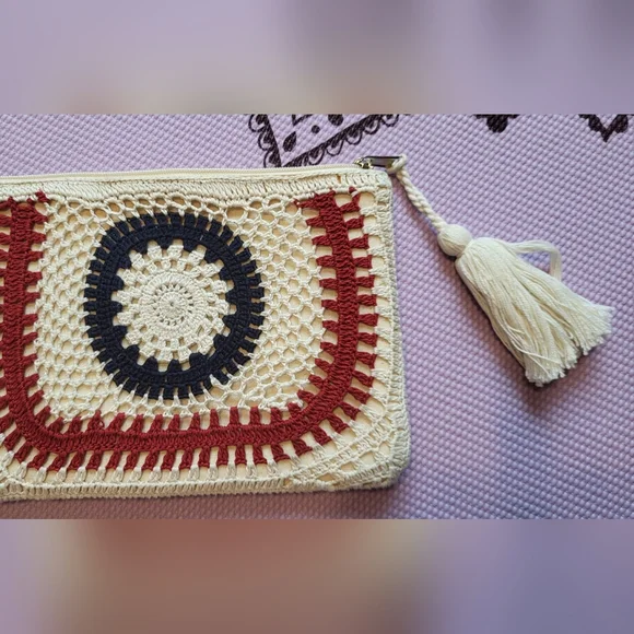 Handcrafted Crochet Clutch - Cream, Red, and Black - Picture 2 of 4